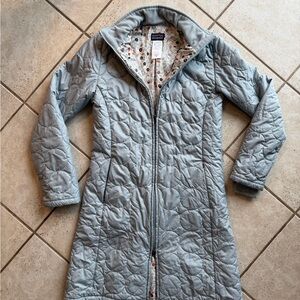 Patagonia Light Blue Quilted Long Puffer Coat
